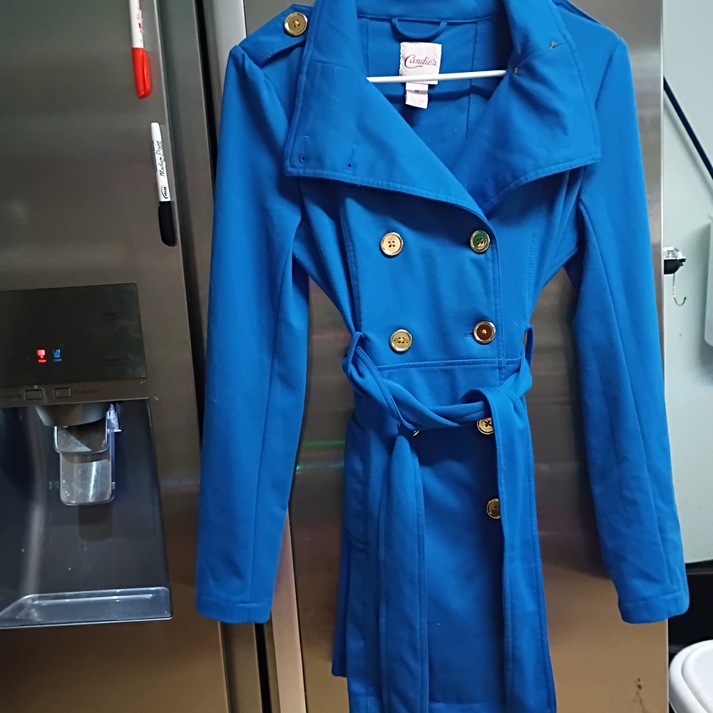 Candie's Vibrant Blue Double-Breasted Trench Coat